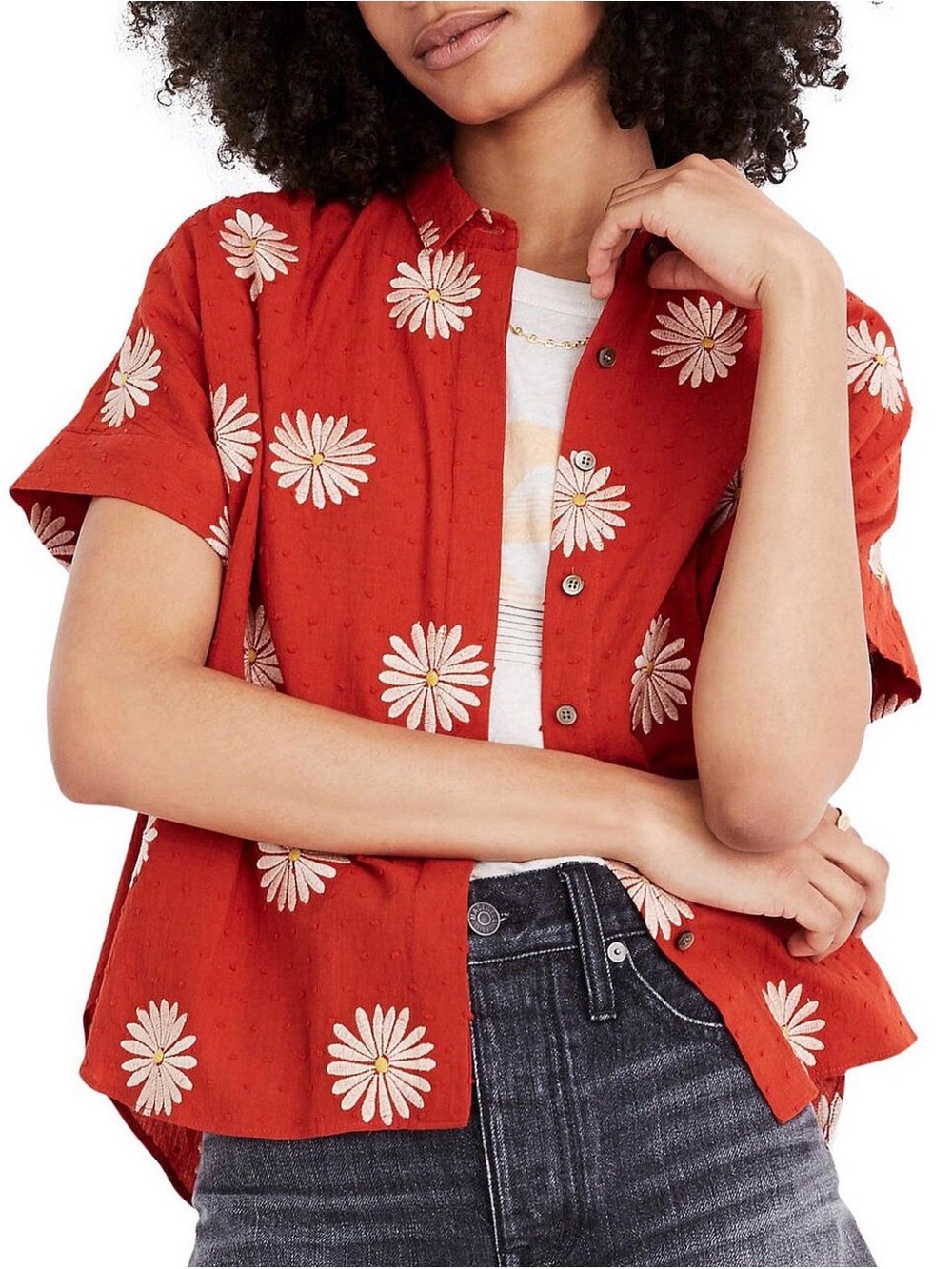 Madewell Isodaisy daydream Short Sleeve Button-Down Shirt XS